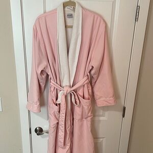 Pink Plush Shawl Collar full length Spa Robe with White terry lining